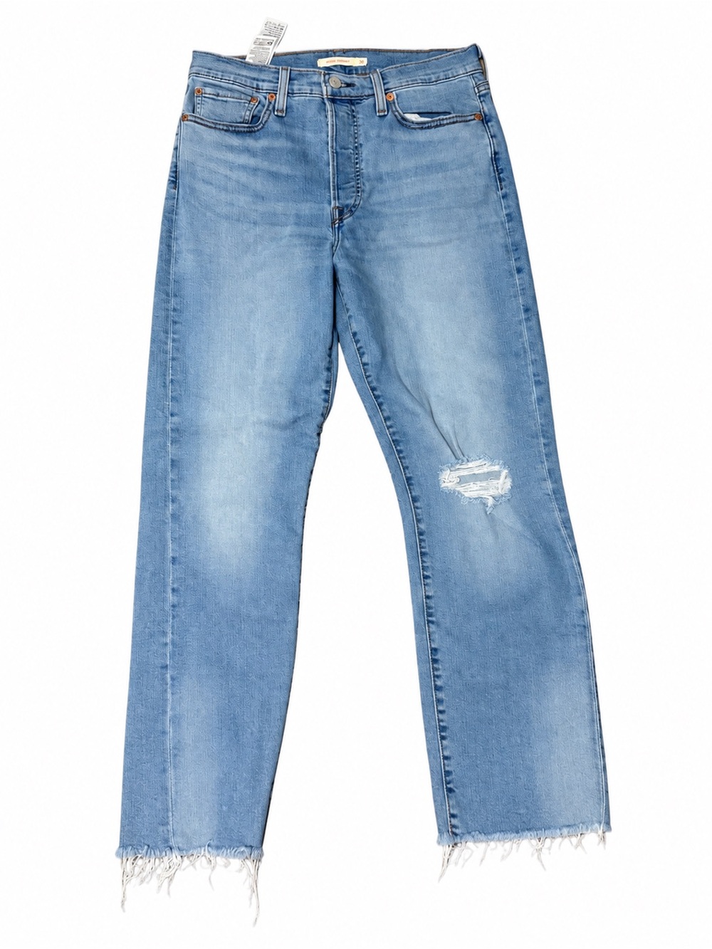 Levi’s Wedgie Straight Jeans Women’s 30 Light Wash Distressed Raw Hem Button Fly
